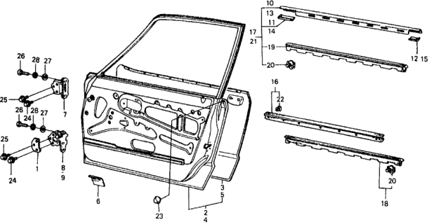 1979 Honda Civic Molding, R. Door Diagram for 75801-634-670