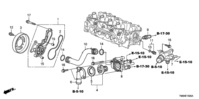2010 Honda Insight Cover, Water Outlet Diagram for 19315-RBJ-000