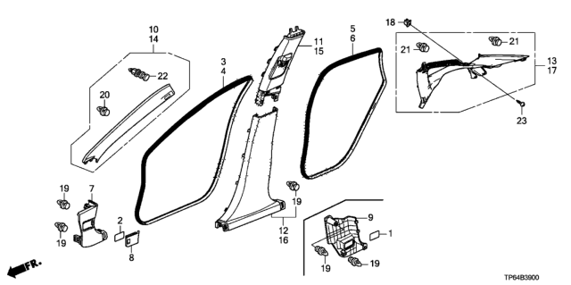 2012 Honda Crosstour Seal, R. RR. Door Opening Diagram for 72815-TP6-A01