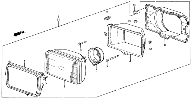 1985 Honda Civic Headlight Assembly, Passenger Side Diagram for 33100-SB3-671