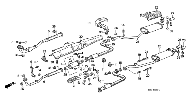 1986 Honda Accord Muffler, Exhuast Diagram for 18307-SE3-A22
