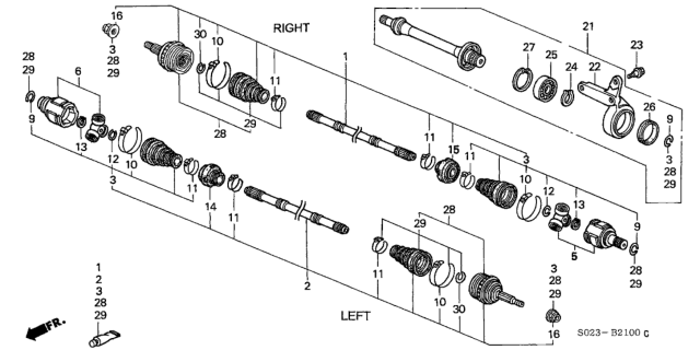 1999 Honda Civic Driveshaft Set, Driver Side Diagram for 44011-S04-J01