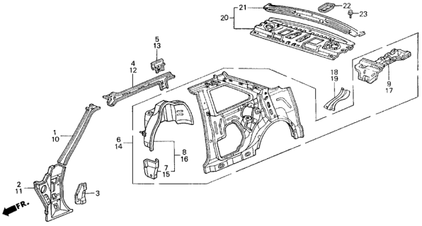 1989 Honda Accord Extension, L. RR. Wheelhouse Diagram for 64721-SE0-300ZZ