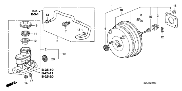 2003 Honda S2000 Brake Master Cylinder  - Master Power Diagram