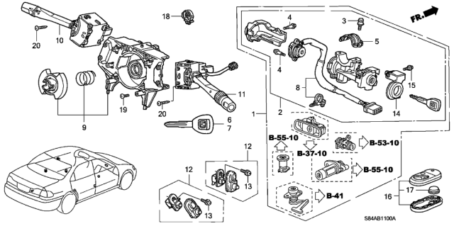 2002 Honda Accord 4 Door LX (V6) KA 4AT Combination Switch Diagram