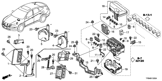 2013 Honda Crosstour Bracket, Engine Control Module Diagram for 37821-R53-A00
