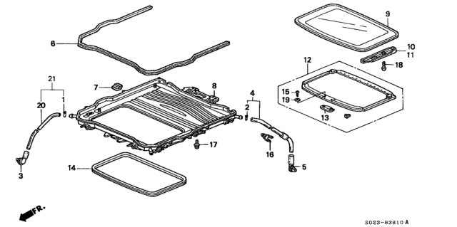 1996 Honda Civic Glass Assembly, Roof Diagram for 70200-S02-A01