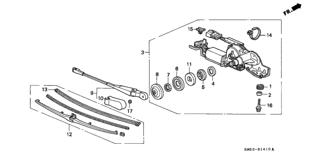 1992 Honda Accord Arm, Rear Wiper Diagram for 76720-SM5-A01