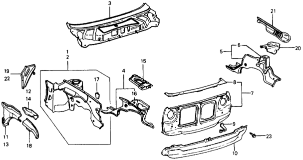 1978 Honda Civic Body Structure Components Diagram 1