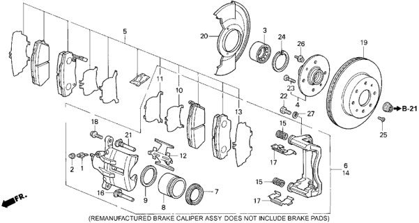 1992 Honda Civic Caliper Assembly, Passenger Side (17Cl-14Nv) Diagram for 45210-SR3-N32