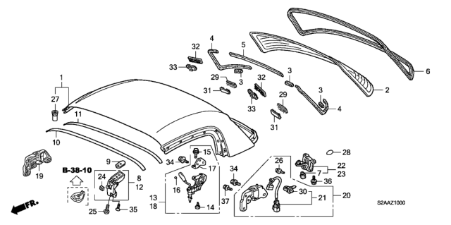 2009 Honda S2000 2 Door BASE KA 6MT Roof Panel (Accessory Hardtop) Diagram