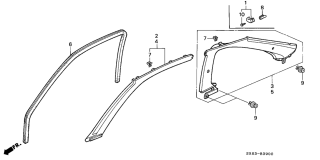 1994 Honda Civic 2 Door EX (ABS) KA 5MT Pillar Garnish Diagram