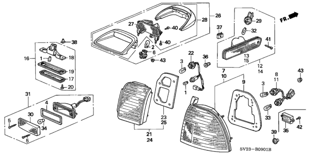 1997 Honda Accord Lamp, Driver Side Diagram for 33656-SV4-A01