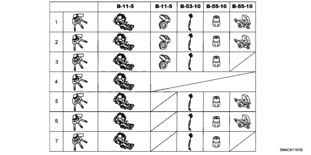 2011 Honda Civic Cylinder Set, Key Diagram for 06350-SNA-A33