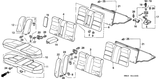 1993 Honda Accord 4 Door EX KA 5MT Rear Seat Diagram