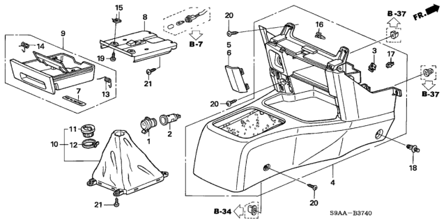 2006 Honda CR-V 5 Door EX (4WD) KA 5MT Console Diagram 1