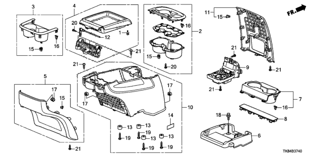 2012 Honda Odyssey 5 Door LX KA 5AT Console Diagram