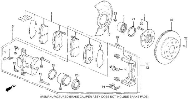 1994 Honda Civic Caliper Assembly, Passenger Side (17Cl-14Vn) (Reman) Diagram for 45210-ST7-003RM