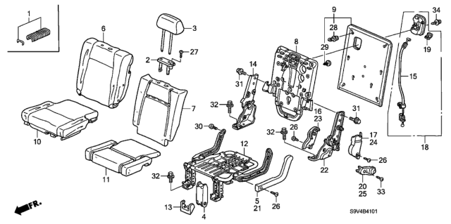2004 Honda Pilot 5 Door EXL (RES) KA 5AT Rear Seat (Passenger Side) Diagram