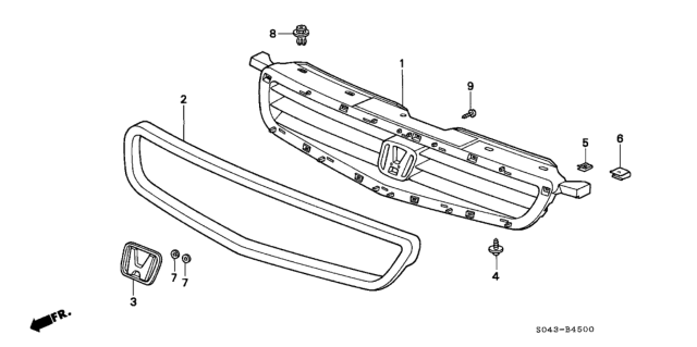 1996 Honda Civic Front Grille Diagram