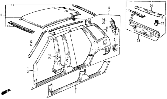 1984 Honda Civic 5 Door DX KA 5MT Outer Panel Diagram