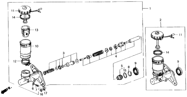 1991 Honda Civic Master Cylinder Assembly Diagram for 46100-SH4-A11