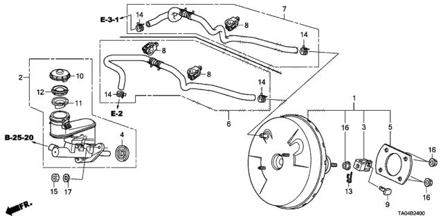 2009 Honda Accord 4 Door EX-L KL 5MT Brake Master Cylinder  - Master Power Diagram