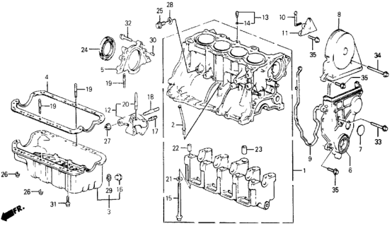 1987 Honda Civic Cylinder Block - Oil Pan Diagram