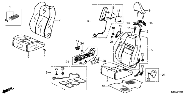 2016 Honda CR-Z Cover Set, Passenger Side Trim (Deep Black) (Leather) (Side Airbag) Diagram for 04811-SZT-C63ZC