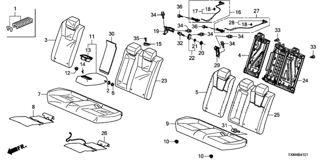 2021 Honda Insight Pad Complete, Rear Cushion Diagram for 82137-TXM-A11