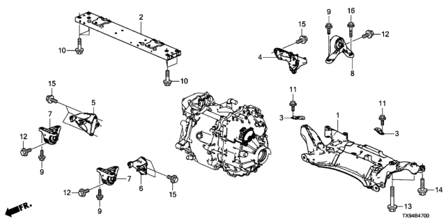 2014 Honda Fit EV Mounting Assy., RR. Motor Diagram for 50810-TX9-A01