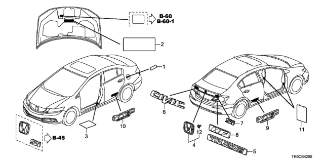 2015 Honda Civic Emblems - Caution Labels Diagram