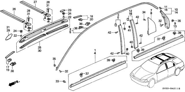1996 Honda Accord Molding, L. Drip Roof Diagram for 72460-SV4-A11