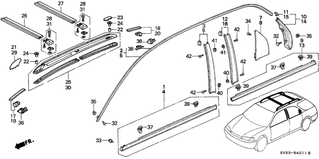 1996 Honda Accord Molding, R. Drip Roof Diagram for 72420-SV4-A11