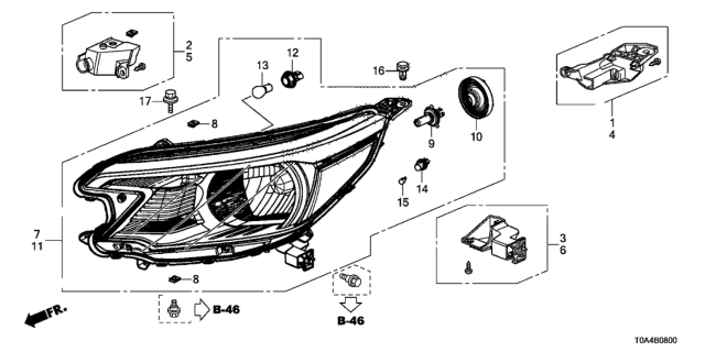 2012 Honda CR-V Light Assembly, R Head Diagram for 33100-T0A-A01