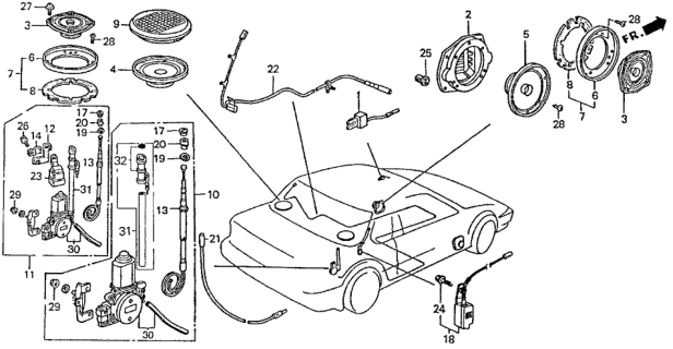 1989 Honda Prelude Sub-Feeder, Motor Antenna Diagram for 39159-SF1-003