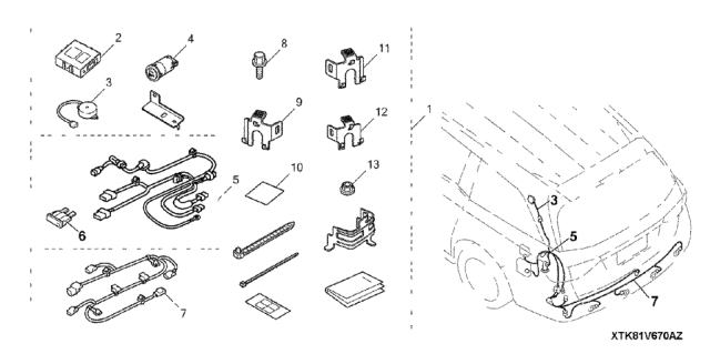 2015 Honda Odyssey Harness, Back-Up Sensor Diagram for 08V67-TK8-10030