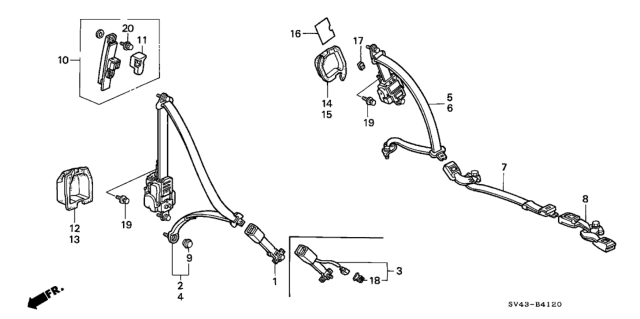 1995 Honda Accord Buckle Set, R. FR. Seat Belt *G38L* (JADE GREEN) Diagram for 04813-SV4-A03ZA