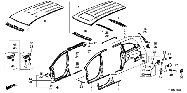 2018 Honda Odyssey Gutter, L. RR. Pillar Diagram for 63721-THR-A00ZZ
