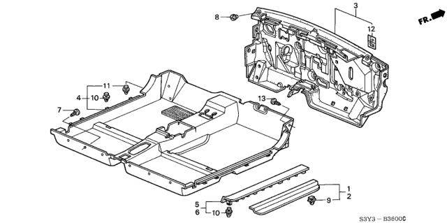 2002 Honda Insight 3 Door DX KA CVT Floor Mat Diagram
