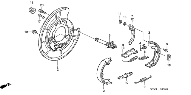 2005 Honda Element Shoe, Parking Brake Diagram for 43154-S47-N01