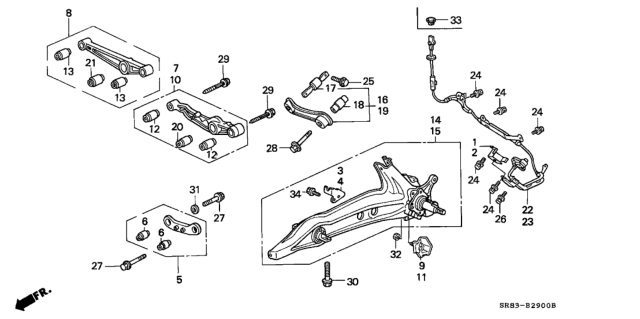 1995 Honda Civic Bush, Rear Arm (Lower) Diagram for 52365-SR0-004