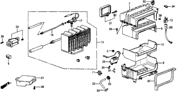 1987 Honda Accord Evaporator Sub-Assembly Diagram for 80210-SE0-A01