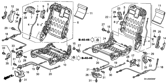2006 Honda Odyssey 5 Door EXL-T (NAVIGATION) KA 5AT Middle Seat Components Diagram 1