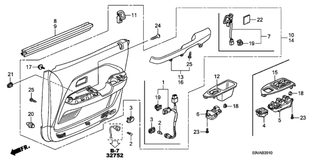 2008 Honda Pilot Armrest Assembly, Left Front Door (Gray) (Leather) Diagram for 83583-S9V-A41ZB