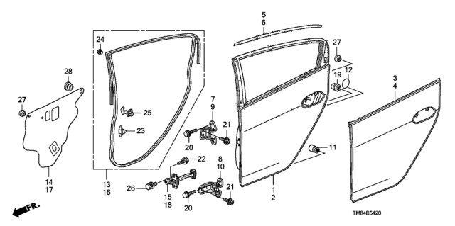 2014 Honda Insight 5 Door EX KA CVT Rear Door Panels Diagram