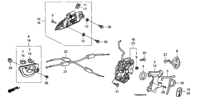 2011 Honda Fit Latch Assembly, Right Rear Door Power Diagram for 72610-TF0-003