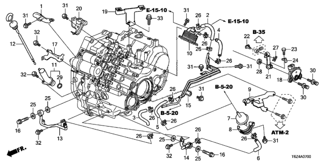 2019 Honda Ridgeline AT Oil Level Gauge - ATF Pipe - ATF Warmer (6AT) Diagram