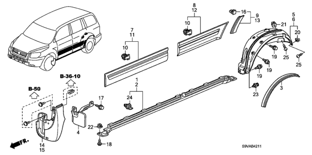 2008 Honda Pilot 5 Door LX-VP (2WD) KA 5AT Side Sill Garnish Diagram