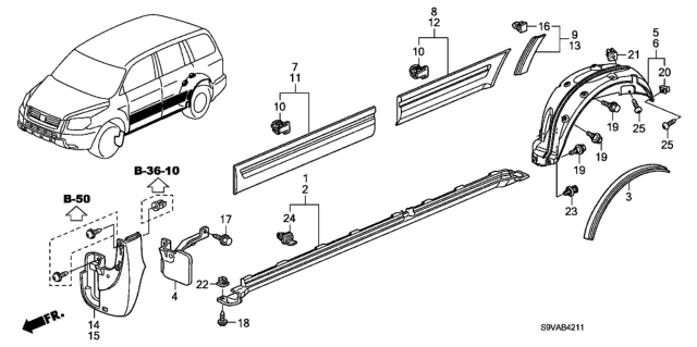 2008 Honda Pilot Reinforcement, L. FR. Splash Guard Diagram for 74460-S9V-A00